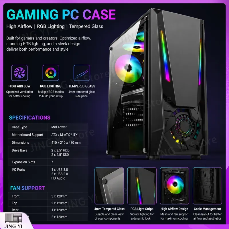 Gaming Hardware And Accessories - ATX Gaming PC Case Tempered Glass