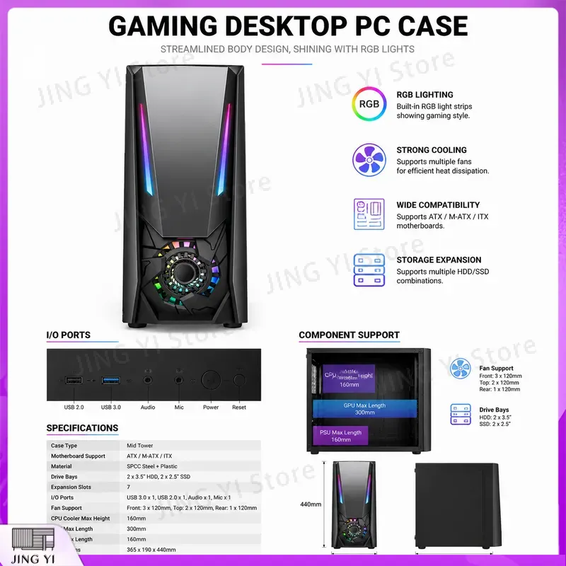 ATX Gaming PC Case Tempered Gl - огляд і ціна Gaming Hardware And Accessories